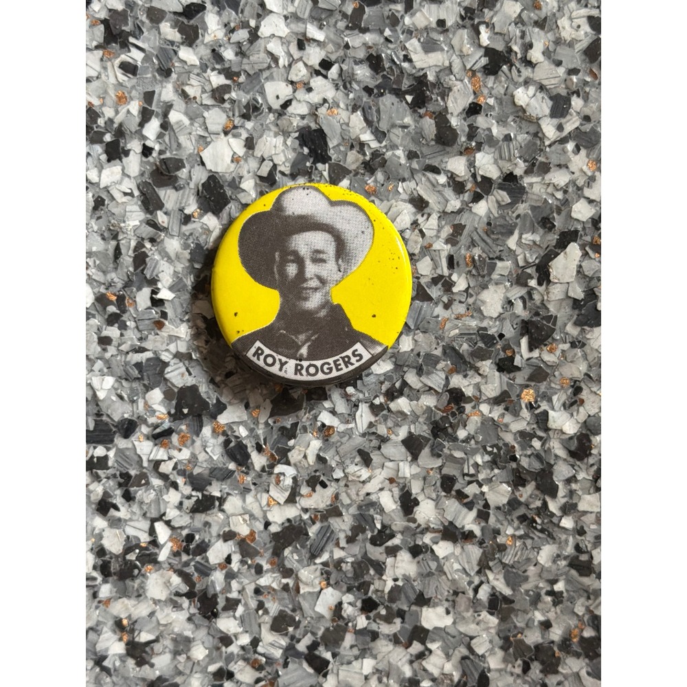 Vintage Roy Rogers Pinback‎ Button Yellow Black White Western Americana 1 Inch